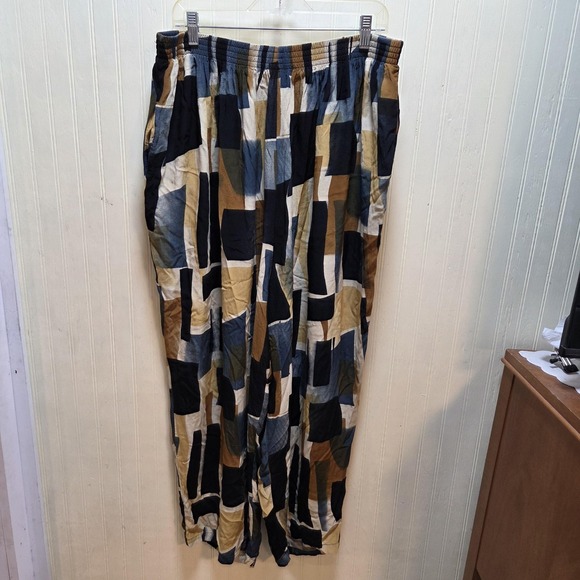 B.O.P Pants - B.O.P Pants Mens 34x27 Multicolor Rayon Wide Leg Elastic Waist Lounge Casual